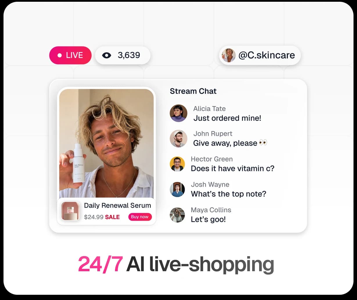 TwinTone AI creator presenting a product on a live stream